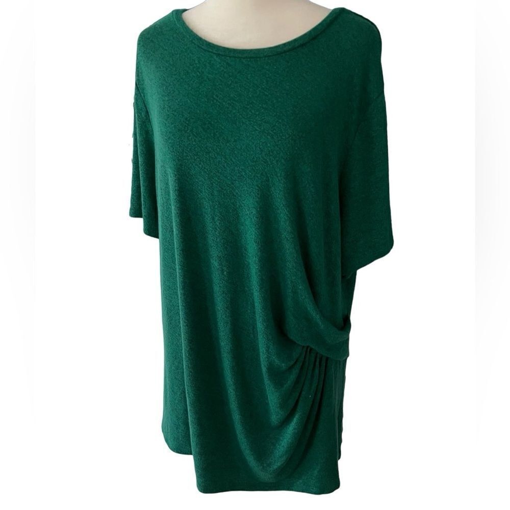 Ava & Viv Women's Green Bateau Neck Pullover Short Sleeve Stretch Top Size 1X